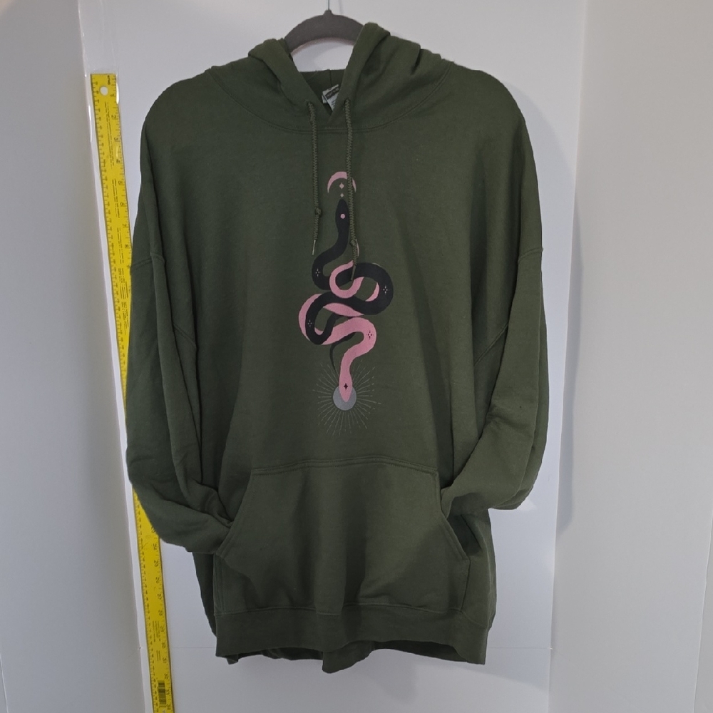 2x Morbid Podcast Green Hoodie with Pink and Black Snake Design